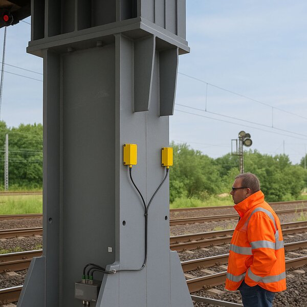 Dehnungsaufnehmer DA68 an Stützen einer Eisenbahnbrücke