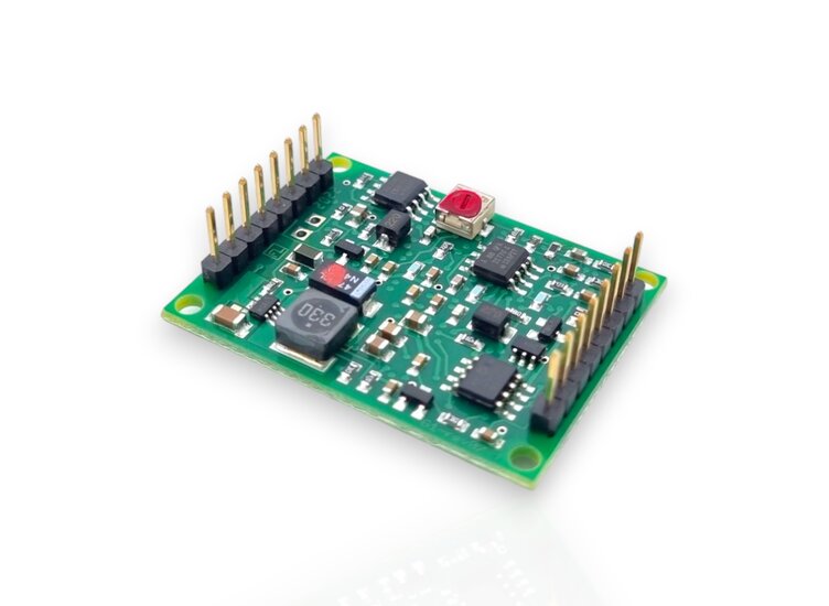 analog measuring amplifier as a printed circuit board for sensors with straingages. Analogue output -10V...+10V, limiting frequency 250Hz, input sensitivity 2.0 mV/V.