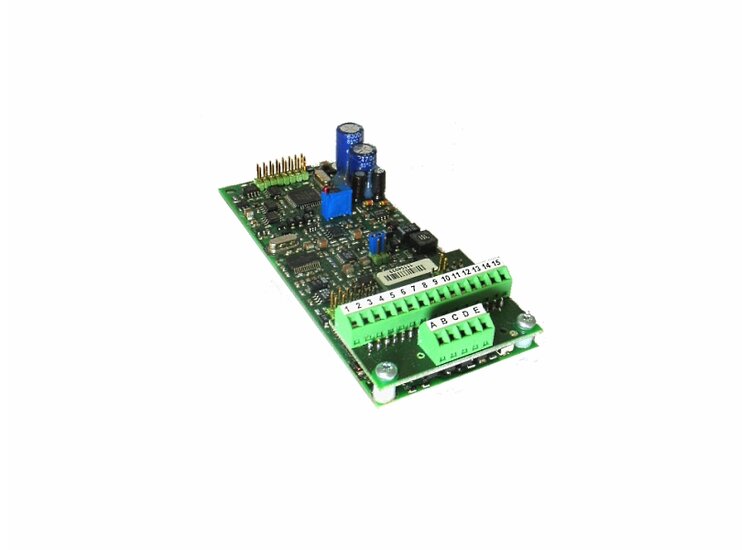 Measuring amplifier as an PCB for sensors with straingages. Serial Port RS232, RS422, analogue output -5V...+5V, limiting frequency 250Hz, input sensitivity from 2mV/V.