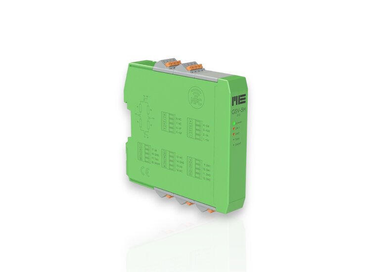 1-channel measuring amplifier with ±10V or 4-20mA output signal, 10Hz...10kHz low-pass filter and 2 threshold sensors for DIN rail mounting