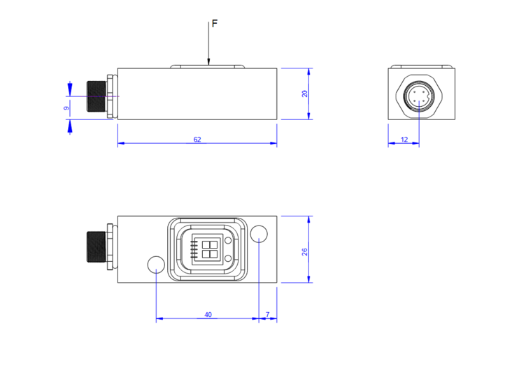 Strain Sensor, 350 Ohm, 62 mm x 26 mm x 20 mm, M12 Plug;Straingage-Type FAE4-10S