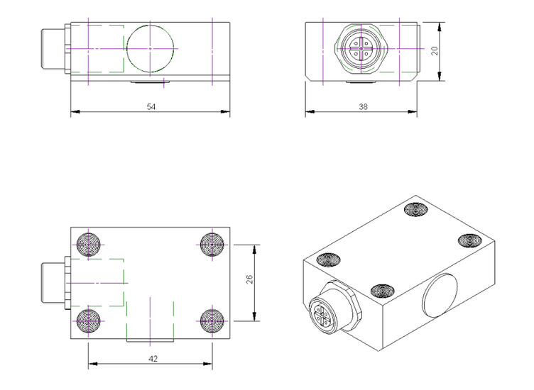 Strain Sensor, 350 Ohm, 38 mm x 54 mm x 20 mm, M12 Plug, easy mounting by sticking