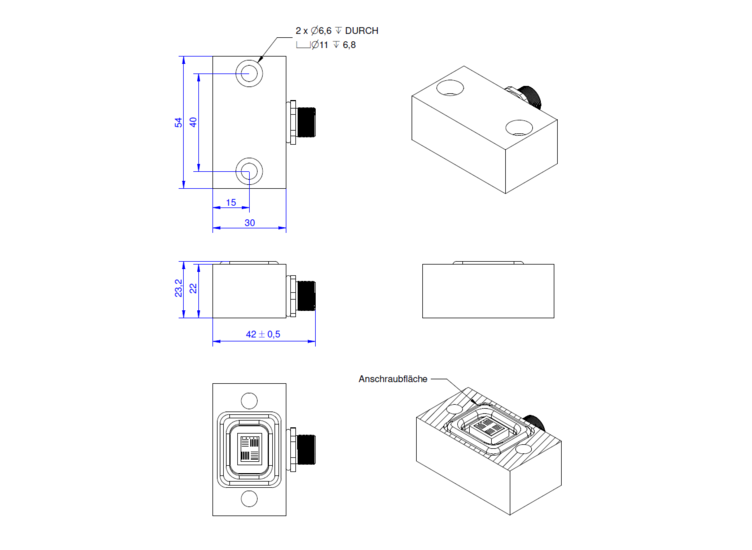 Strain Sensor, 350 Ohm, 30 mm x 54 mm x 20 mm, M12 Plug; Straingage-Type FAE4-10S