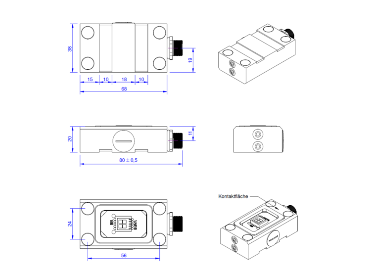 Strain Sensor, 350 Ohm, 38mm x 54mm x 20mm, M12 Plug, easy mounting by sticking