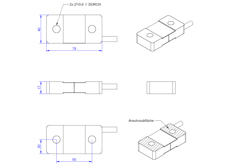 Strain Sensor, 78 mm x 40 mm x 15 mm, 5m cable