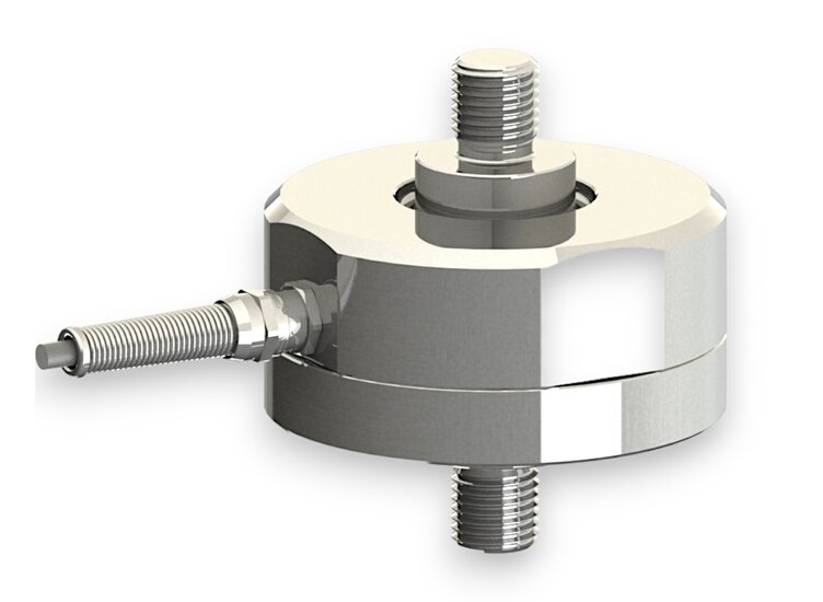 Force sensor for tensile force and compressive force with the measuring ranges 50 kN ... 100 kN, dimensions ø115mm x 125mm... ø115mm x 155mm, 3m connection cable / M12 circular connector