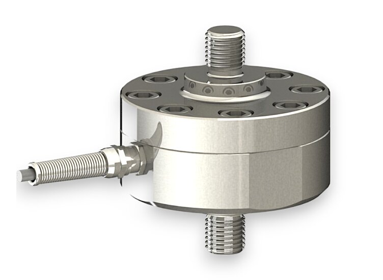 Force sensor for tensile force and compressive force with the measuring ranges 50 kN ... 100 kN, dimensions ø115mm x 125mm... ø115mm x 155mm, 3m connection cable / M12 circular connector