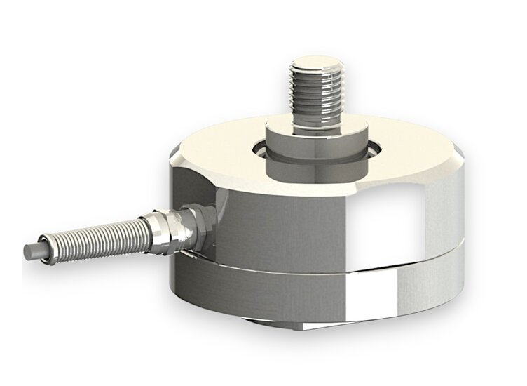 Force sensor for tensile force and compressive force with the measuring ranges 50 kN ... 100 kN, dimensions ø115mm x 125mm... ø115mm x 155mm, 3m connection cable / M12 circular connector