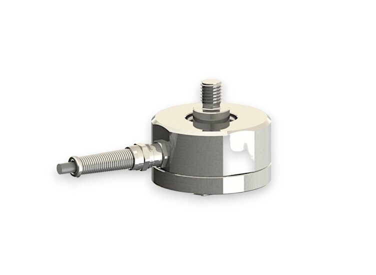 Force sensor for tensile force and compressive force with the measuring ranges 2 kN ... 10 k, dimensions ø65mm x 35mm, 3m connection cable / M12 circular connector