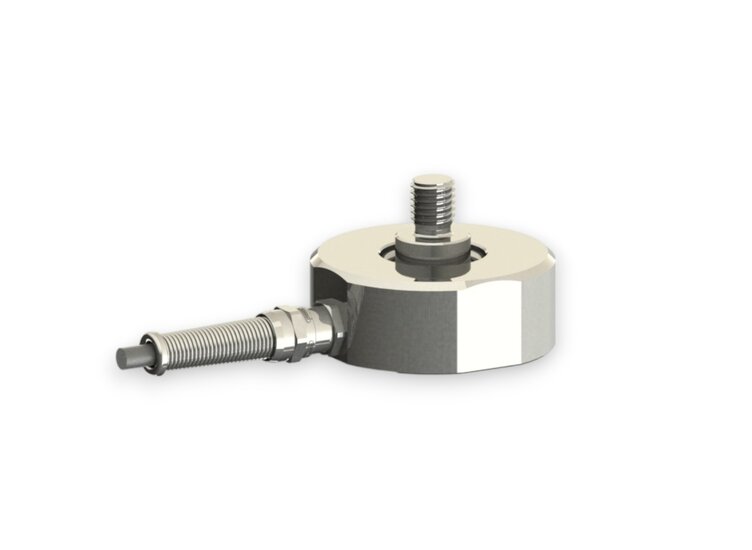 Force sensor for tensile force and compressive force with the measuring ranges 2 kN ... 10 kN, dimensions ø65mm x 35mm, 3m connection cable / M12 circular connector