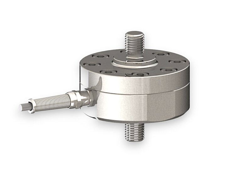 Force sensor for tensile force and compressive force with the measuring ranges 10 kN ... 50 , dimensions ø90mm x 50mm, 3m connection cable / M12 circular connector